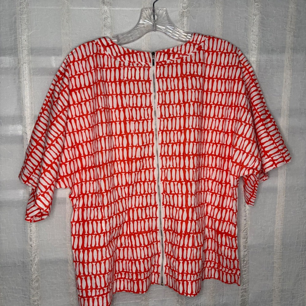 MIRTH Handmade Block Print Top Womens L Red White Excellent Fish Pattern - Picture 8 of 10